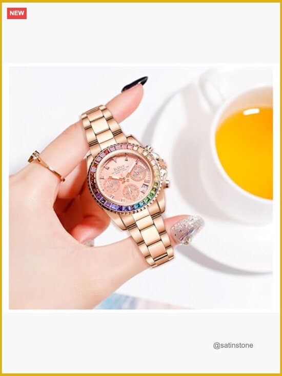 Chronograph Diamond Watch Rotatable Bezel Luminous Stainless Steel Quartz main image 5